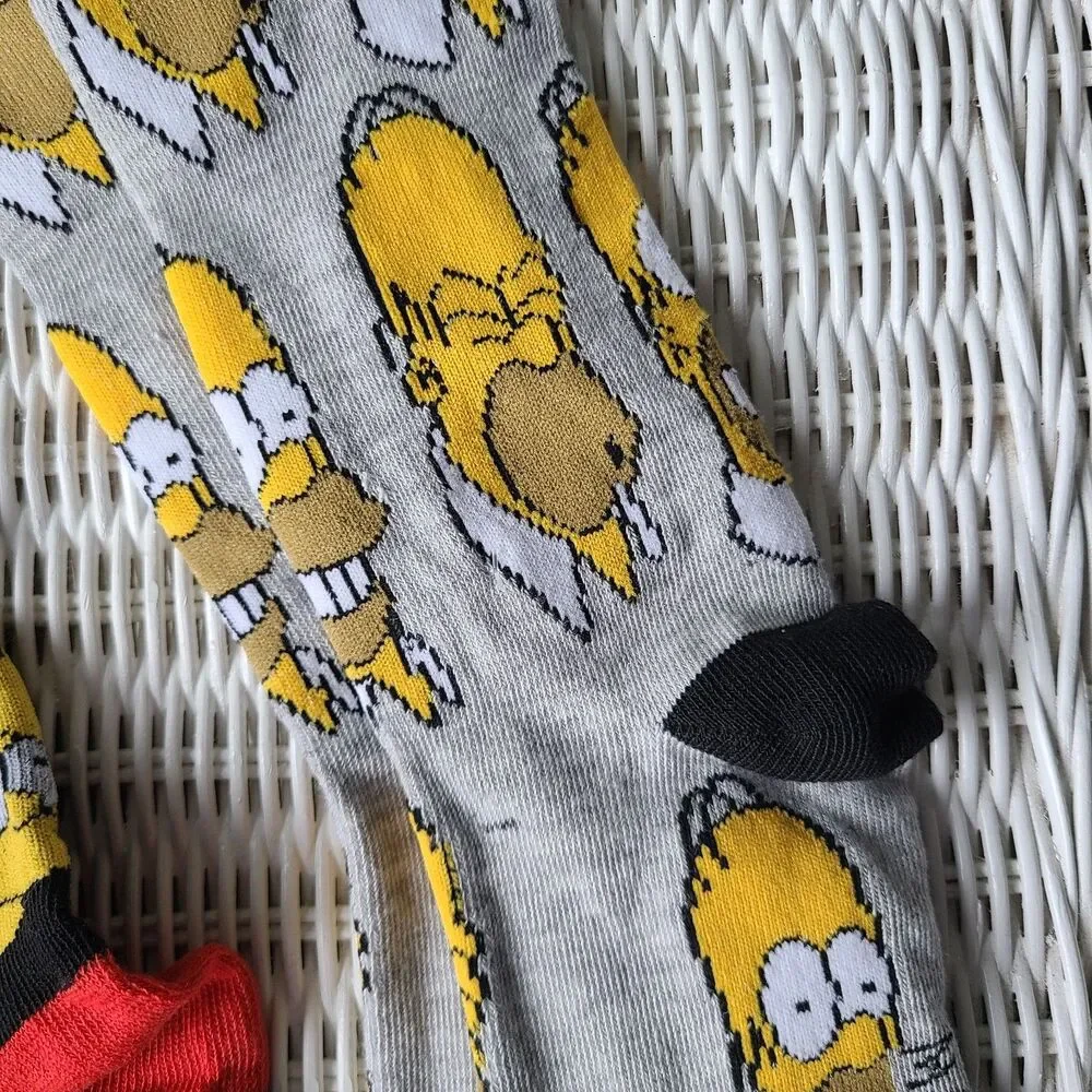 The Simpsons TV Show Bart and Homer Novelty Character Casual Crew Socks for Men